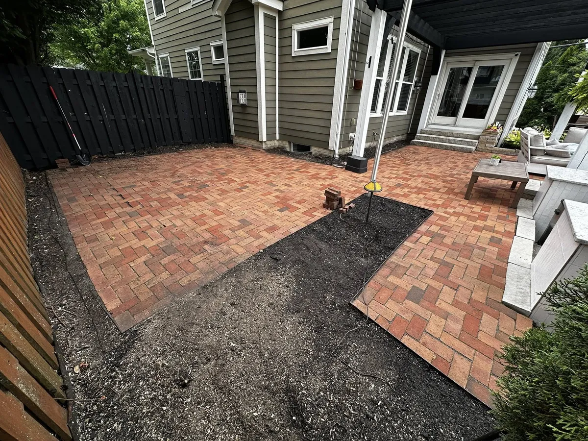 Brick paver patio in progress, Columbus OH by Iron Edge Outdoor