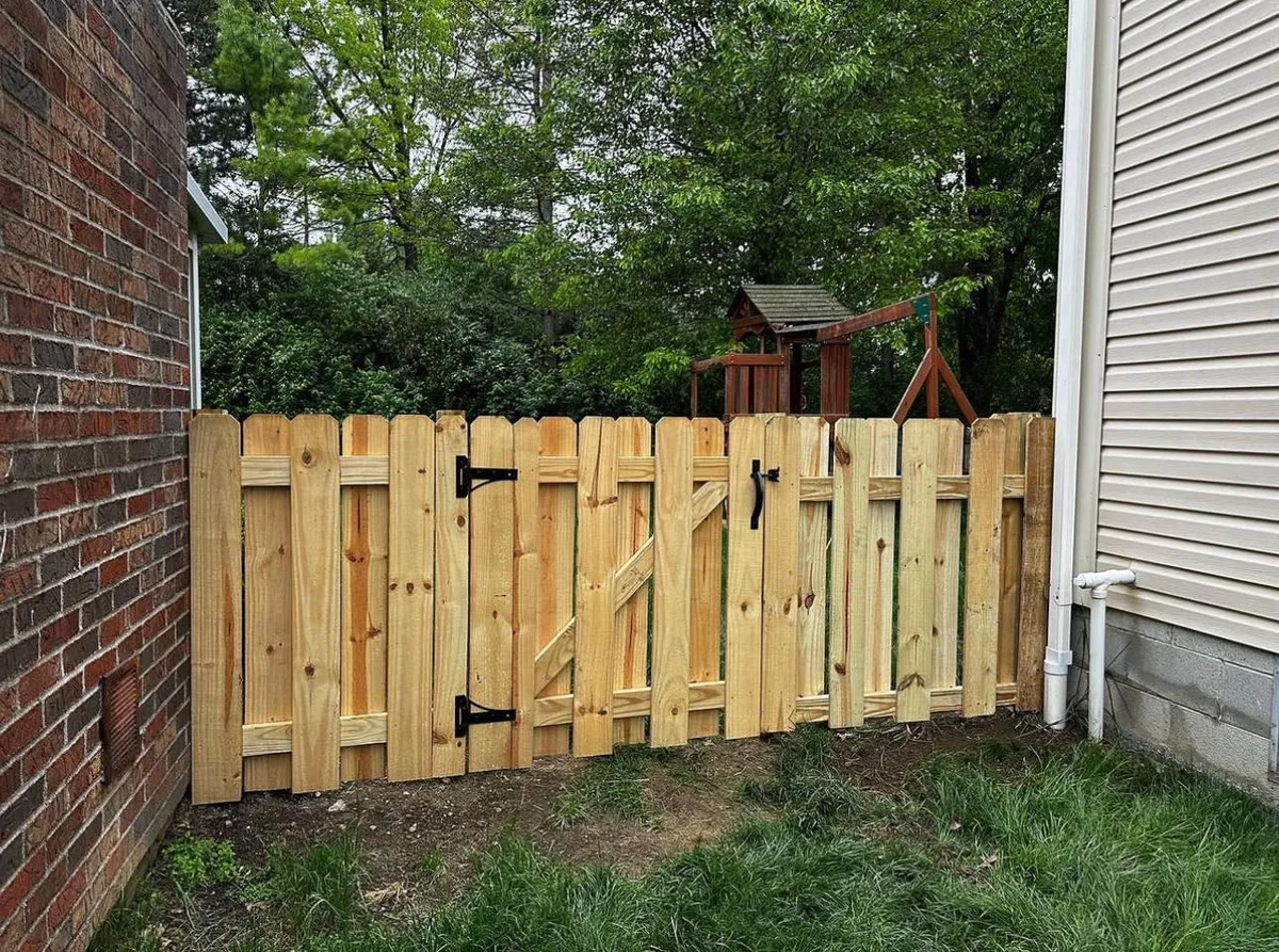 Wood privacy fence double gate, Columbus OH by Iron Edge Outdoor
